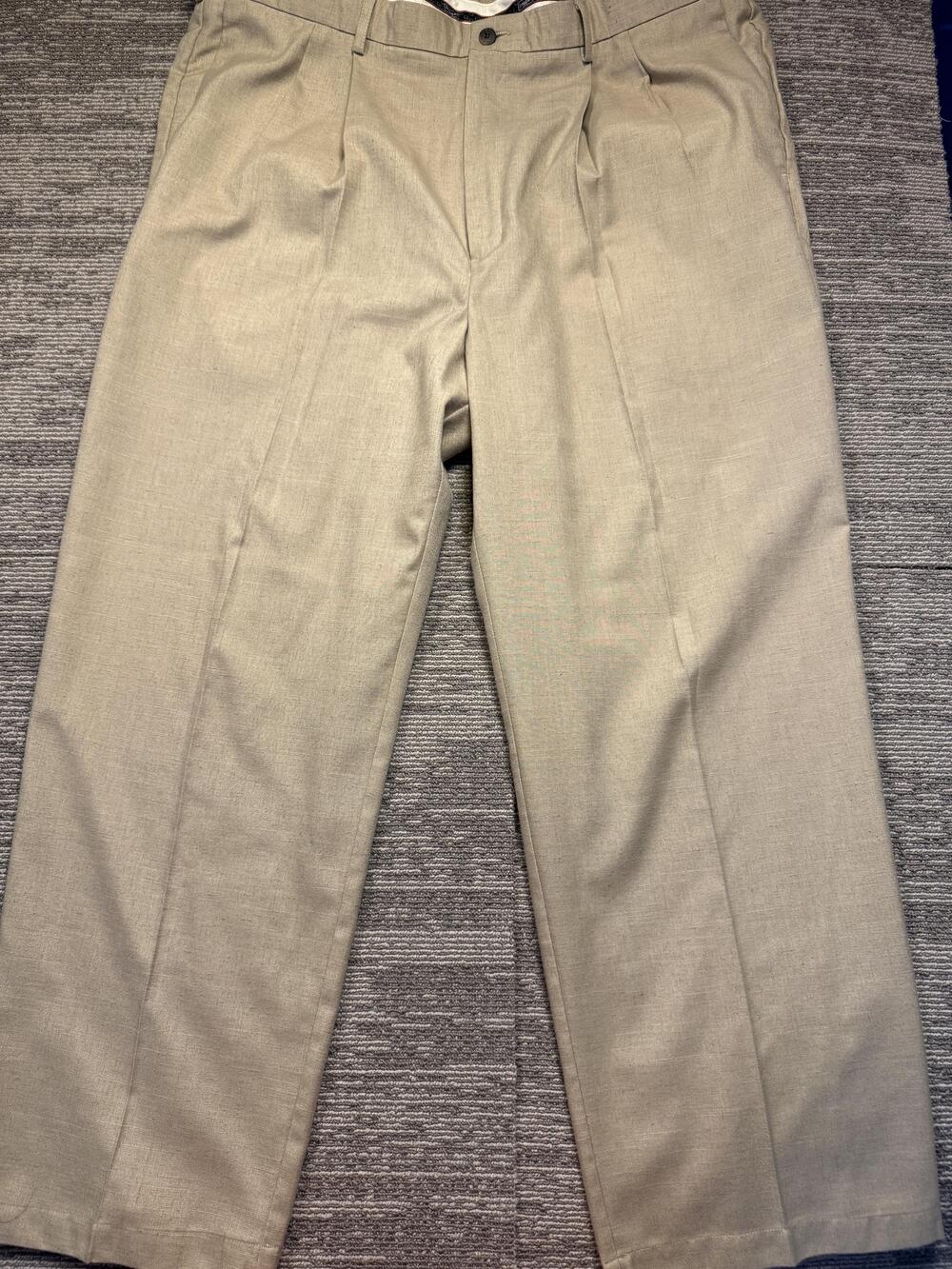 Haggar Dress Pants Mens 44x30 Beige Linen Blend Pleated Straight Leg Big Tall